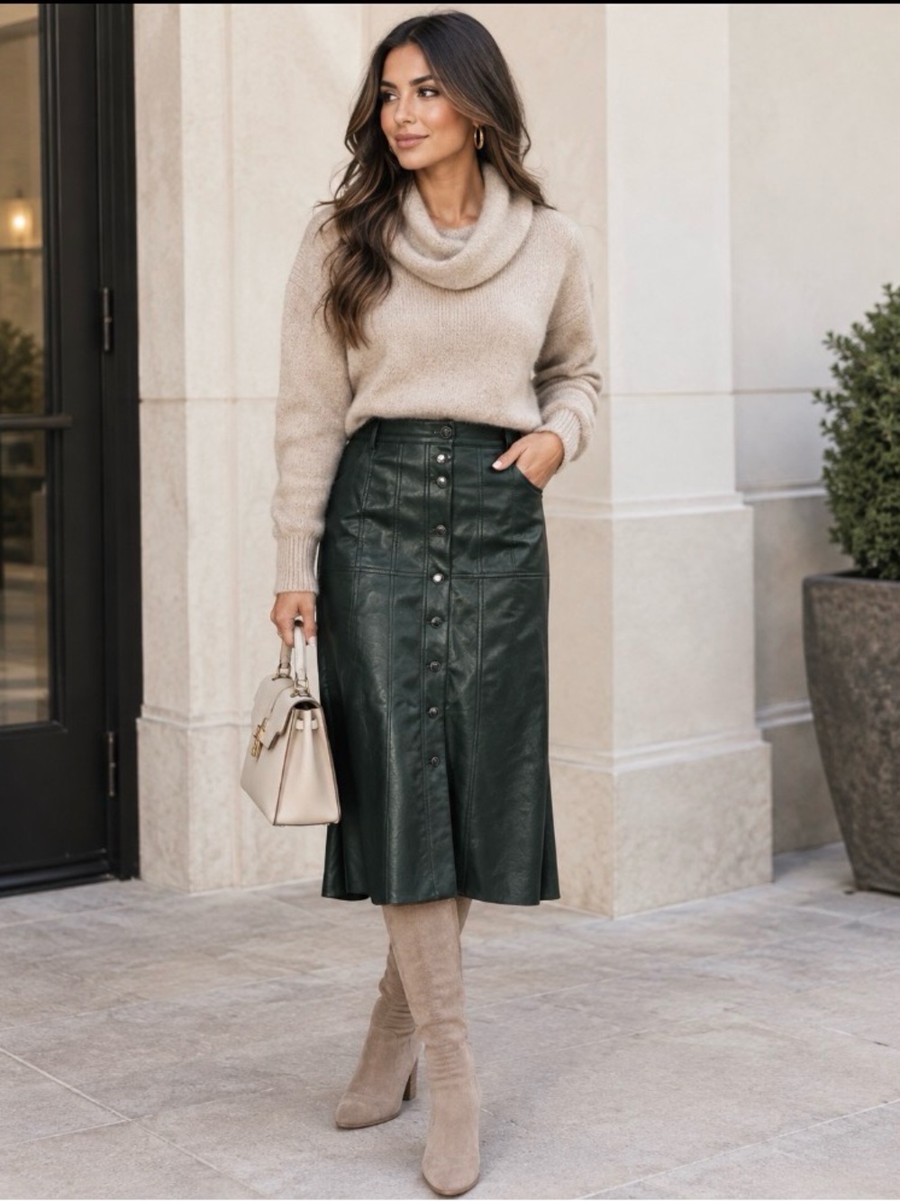 Classic soft girl 💚 vegan 🌱Leather Skirt Aline Cut Stunning. Very flattering fit